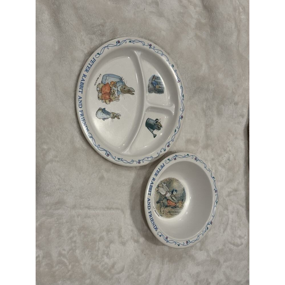 F. Warne & Co. Peter Rabbit and Friends Dish Set Plate Bowl White vintage